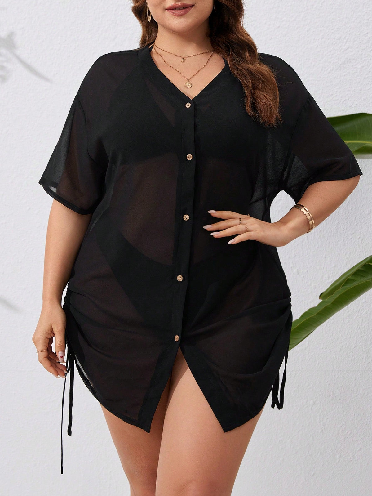 Saída de Praia Kimono feminino com Botões e Ajuste na Lateral com Cordão - Zoe