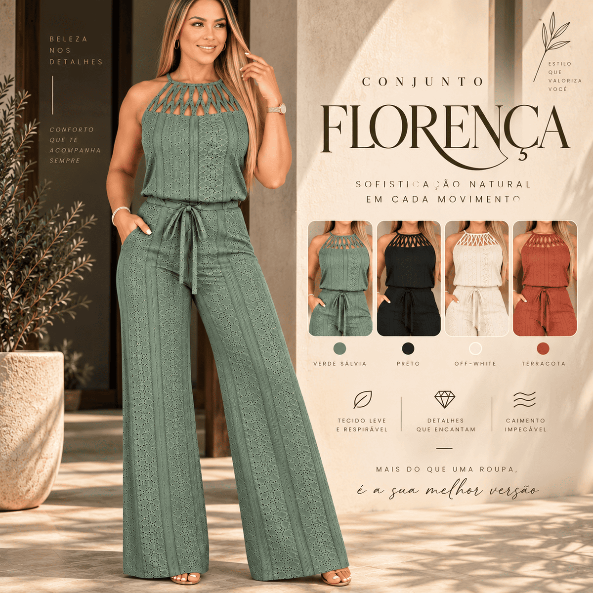 Conjunto Florença – Blusa Halter + Calça Pantalona