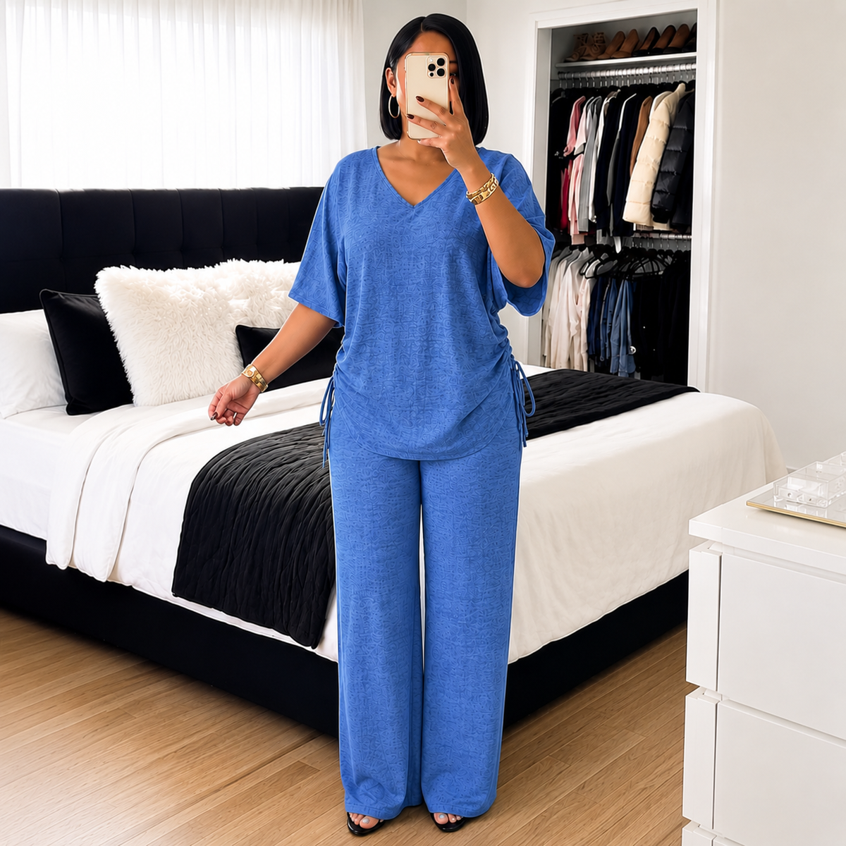 Conjunto Serena® – Blusa Ajustável + Calça Pantalona.