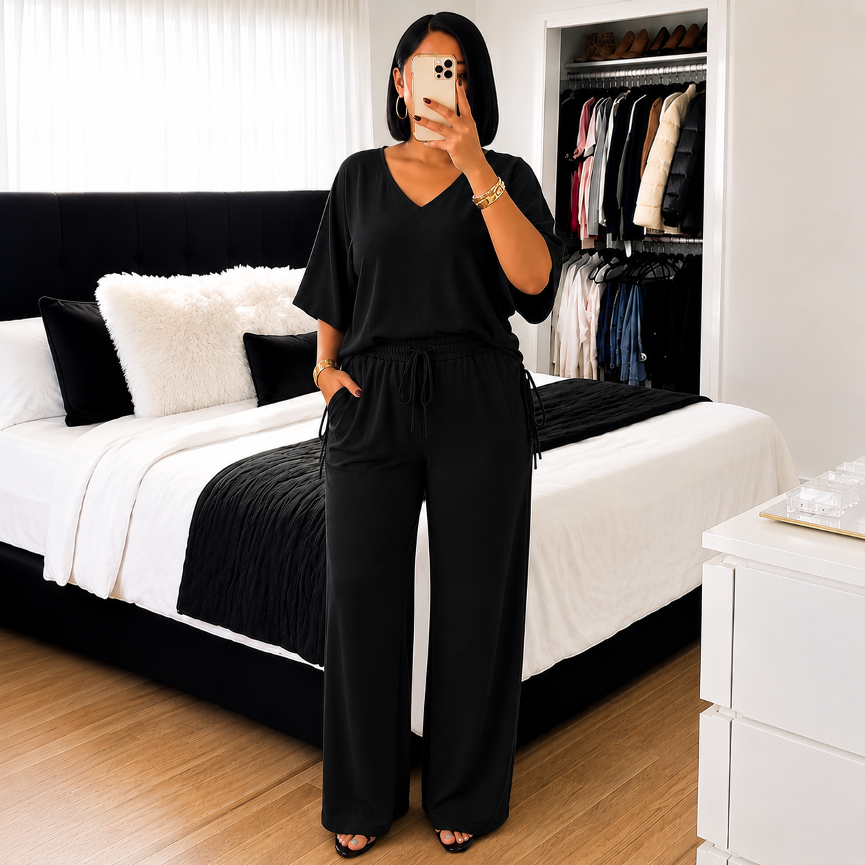 Conjunto Serena® – Blusa Ajustável + Calça Pantalona.