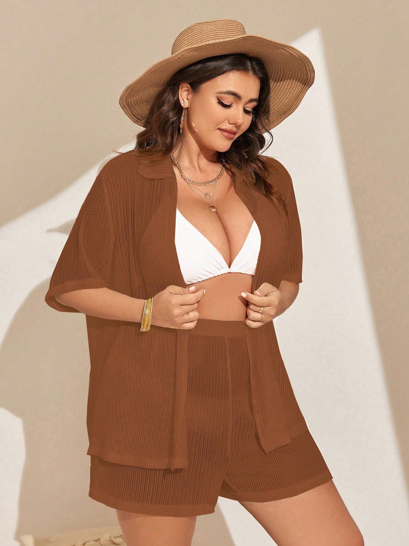 Conjunto de 2 Peças Feminino de Praia com Modelagem Solta e Shorts de Cobertura - Dália
