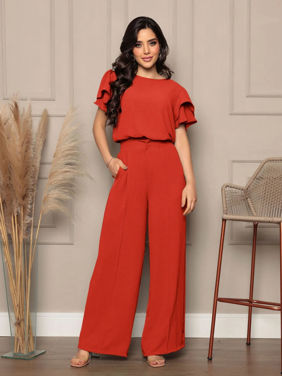 Conjunto Feminino Blusa e Calça Pantalona