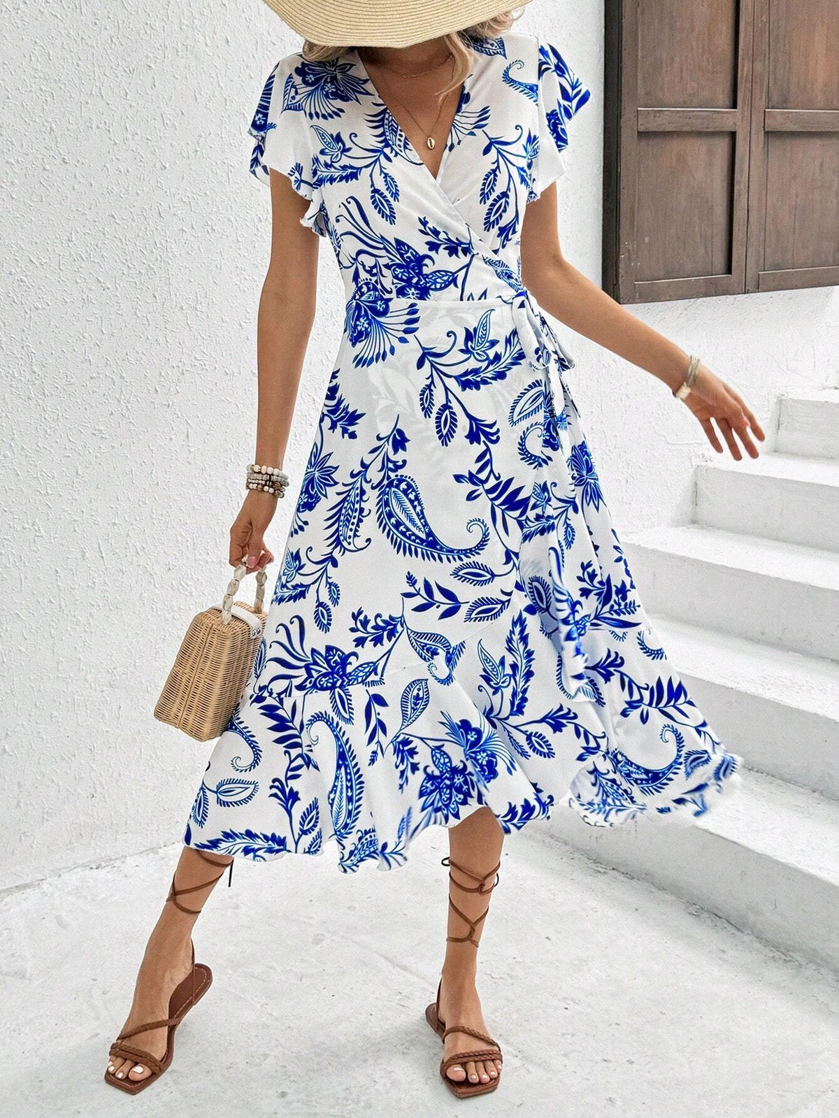 Vestido Midi Envelope Estampado com Flores