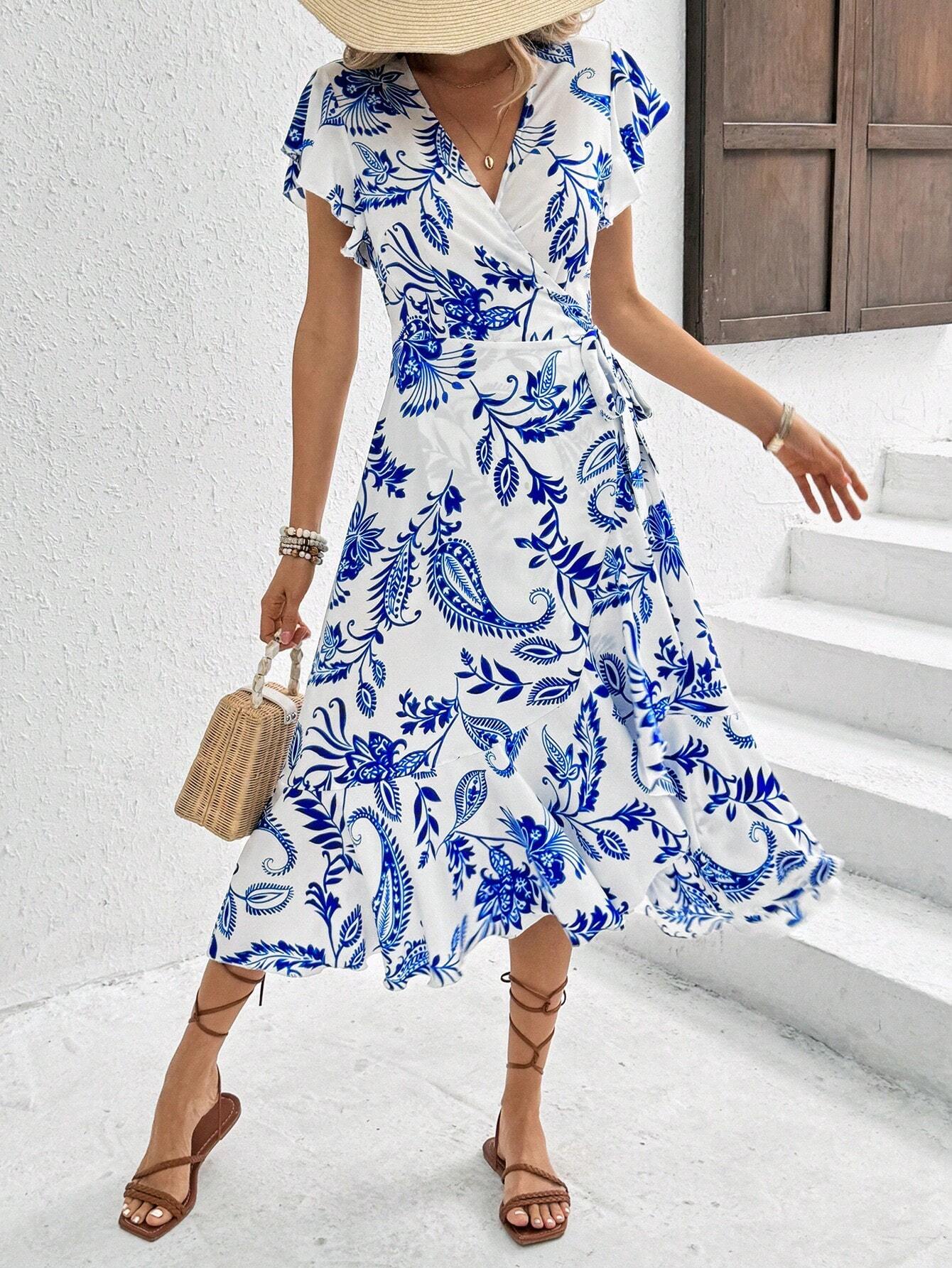 Vestido Midi Envelope Estampado com Flores