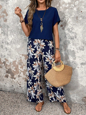 Conjunto Feminino Floral Soltinho Blusa e Calça Pantalona