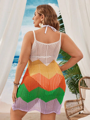 Saída de Praia Feminina Tricotada em Blocos de Cores - Helena