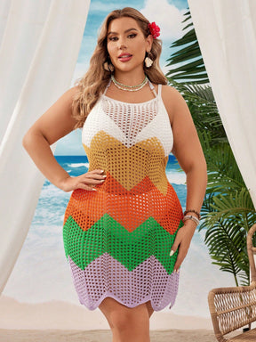 Saída de Praia Feminina Tricotada em Blocos de Cores - Helena