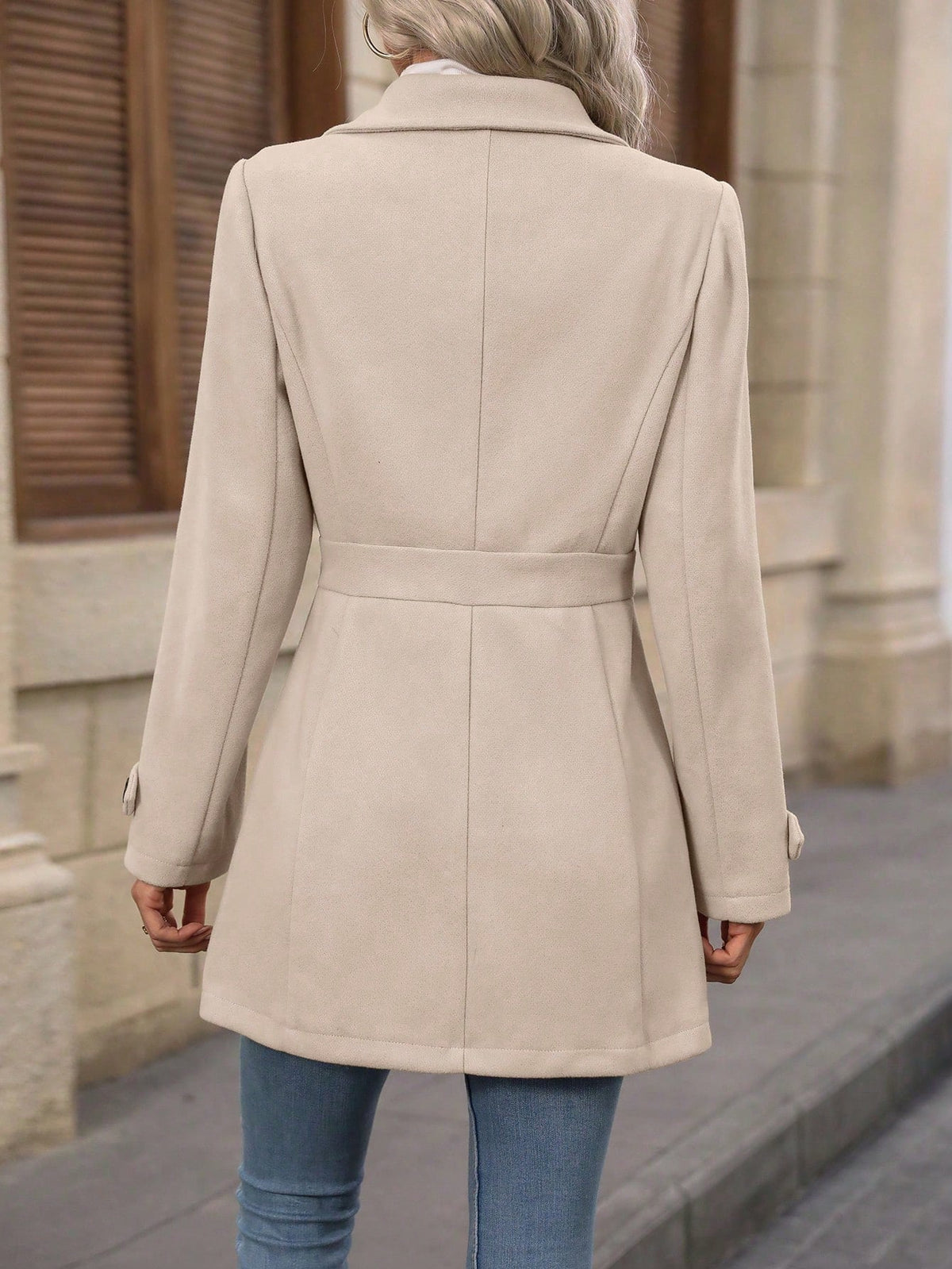 Casaco de Inverno Feminino Lã Batida com Botões