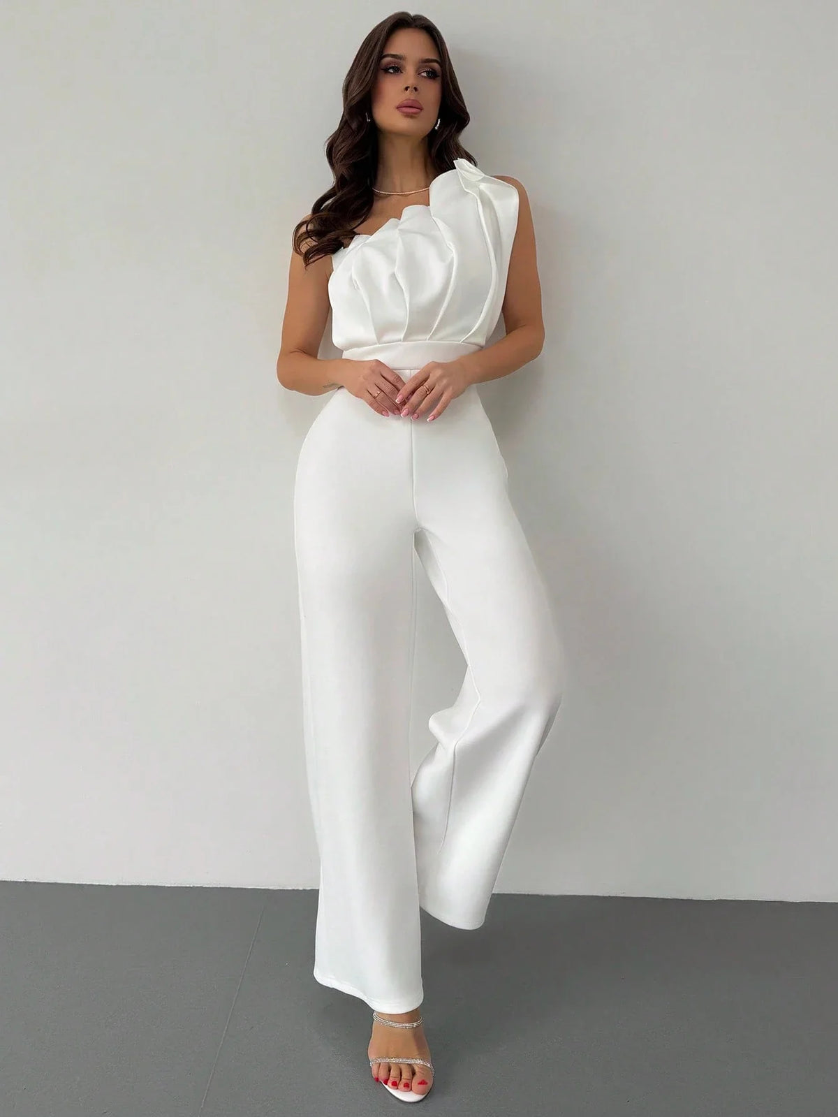 Macacão Feminino Elegante Plissado Um Ombro Só