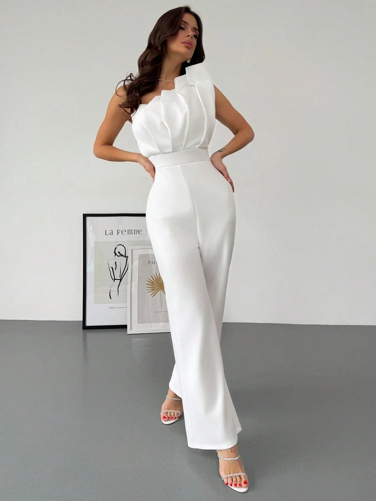 Macacão Feminino Elegante Plissado Um Ombro Só