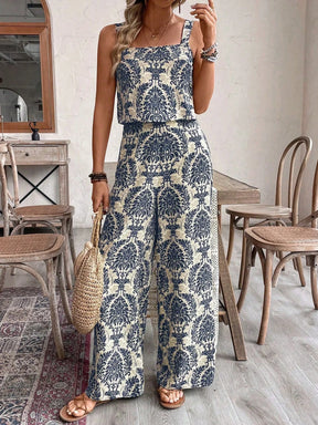Conjunto Feminino Regata e Calça Soltinho Estampado Retrô
