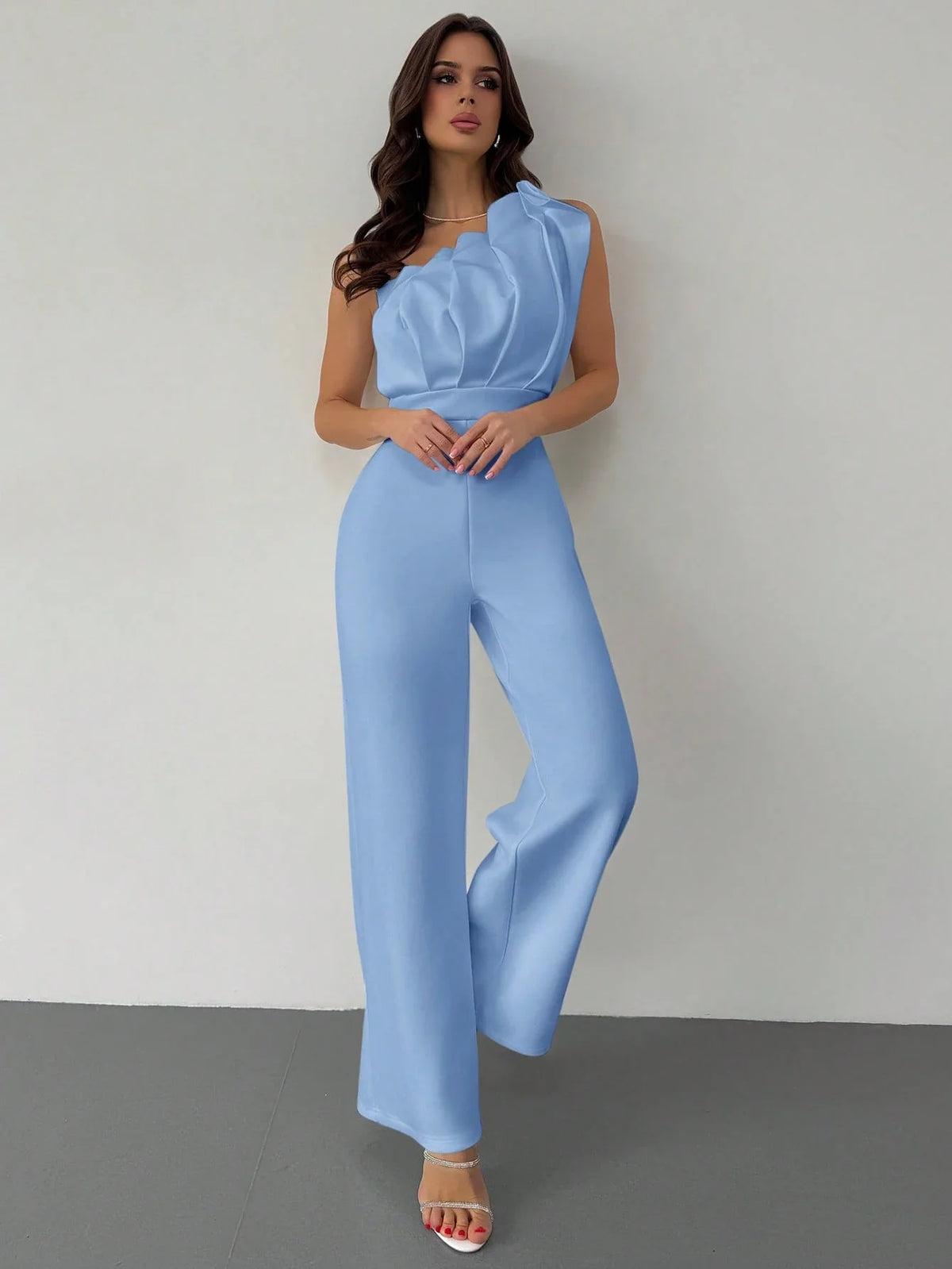 Macacão Feminino Elegante Plissado Um Ombro Só