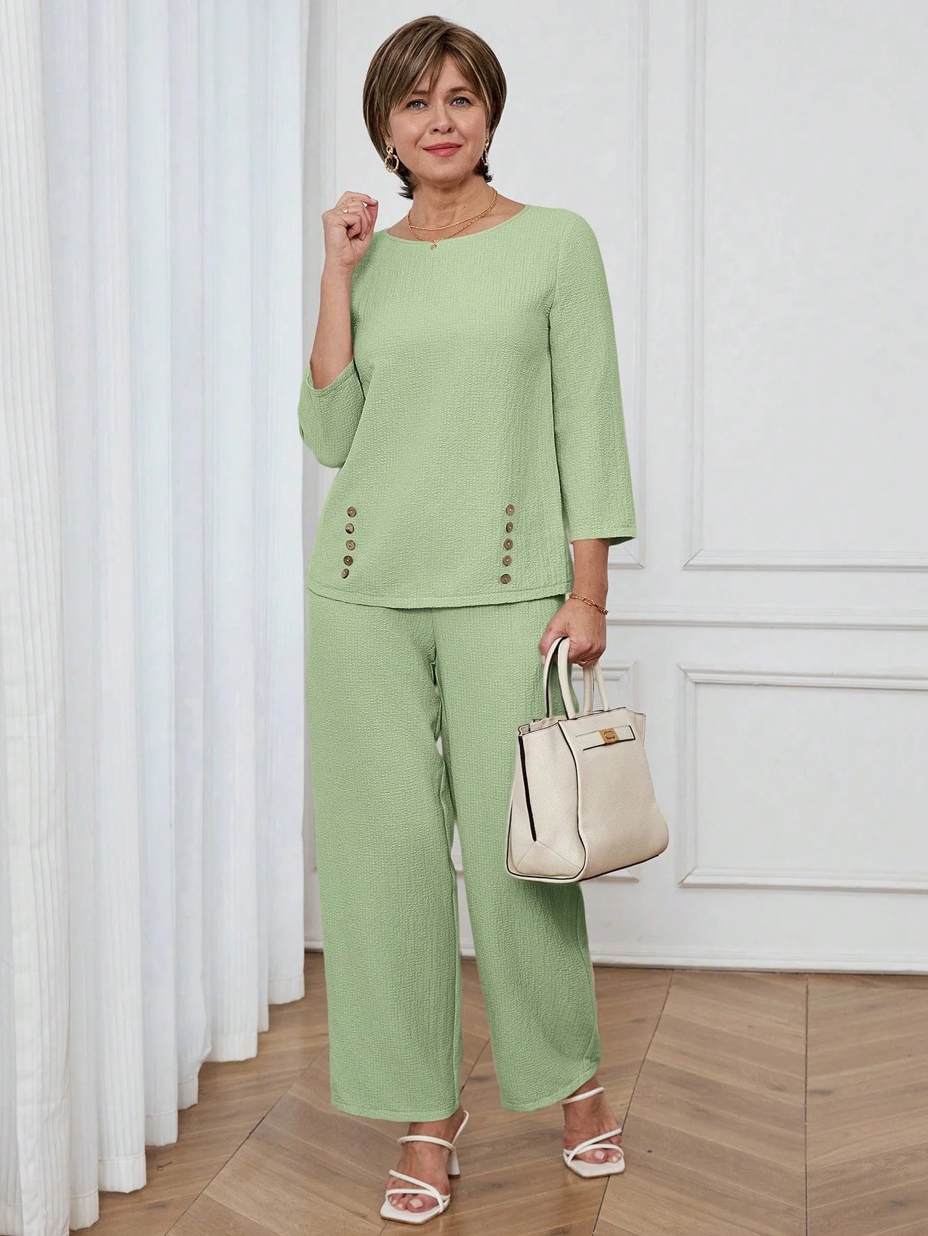 Conjunto Feminino Senhora Blusa e Calça Confortável