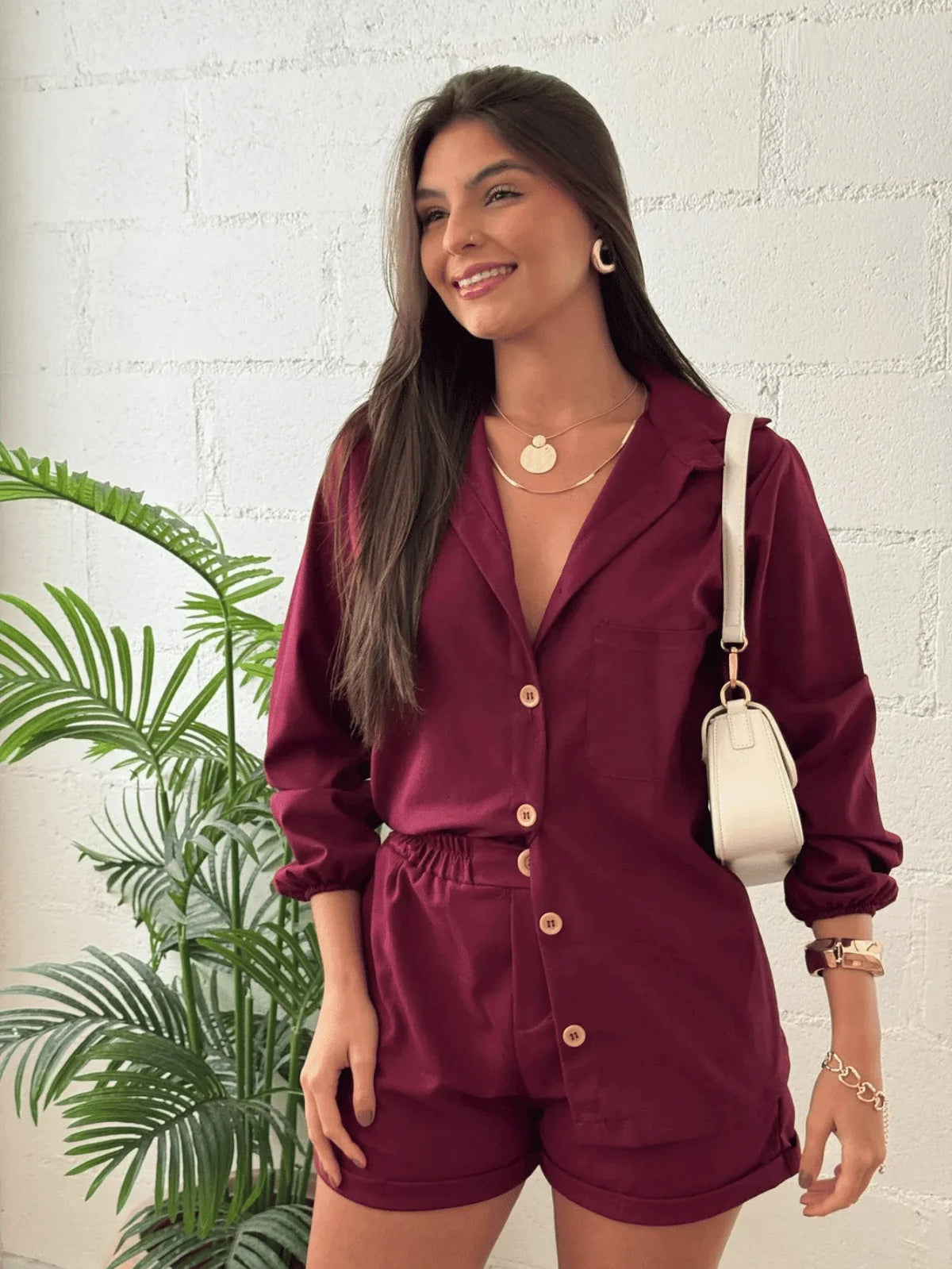 Conjunto de Linho Feminino Camisa e Short