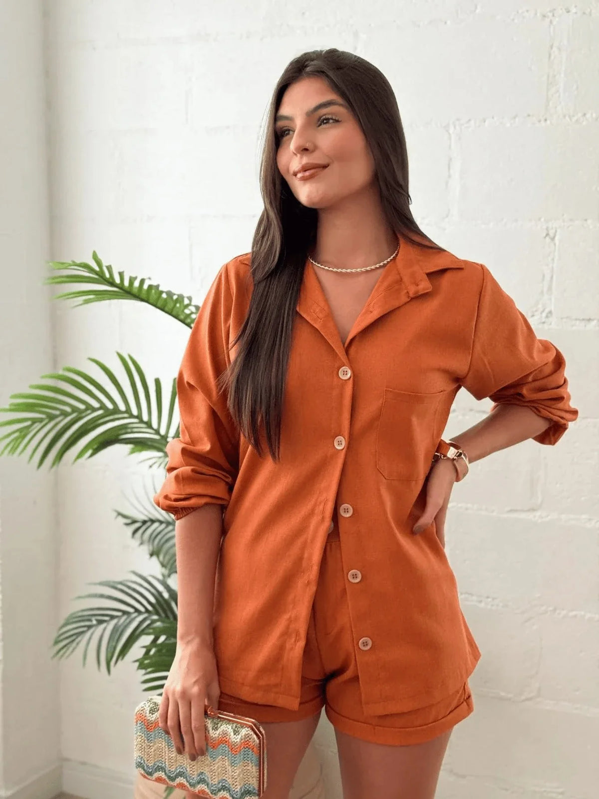 Conjunto de Linho Feminino Camisa e Short