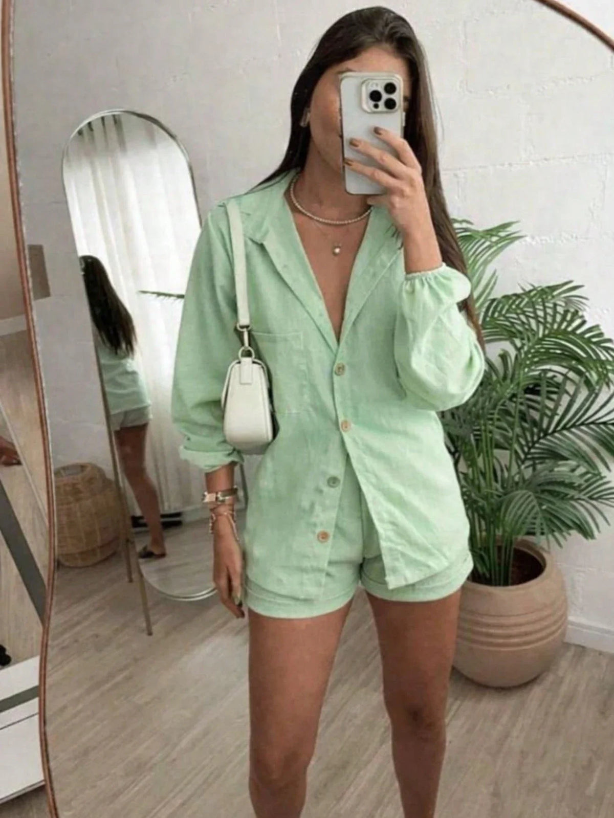 Conjunto de Linho Feminino Camisa e Short