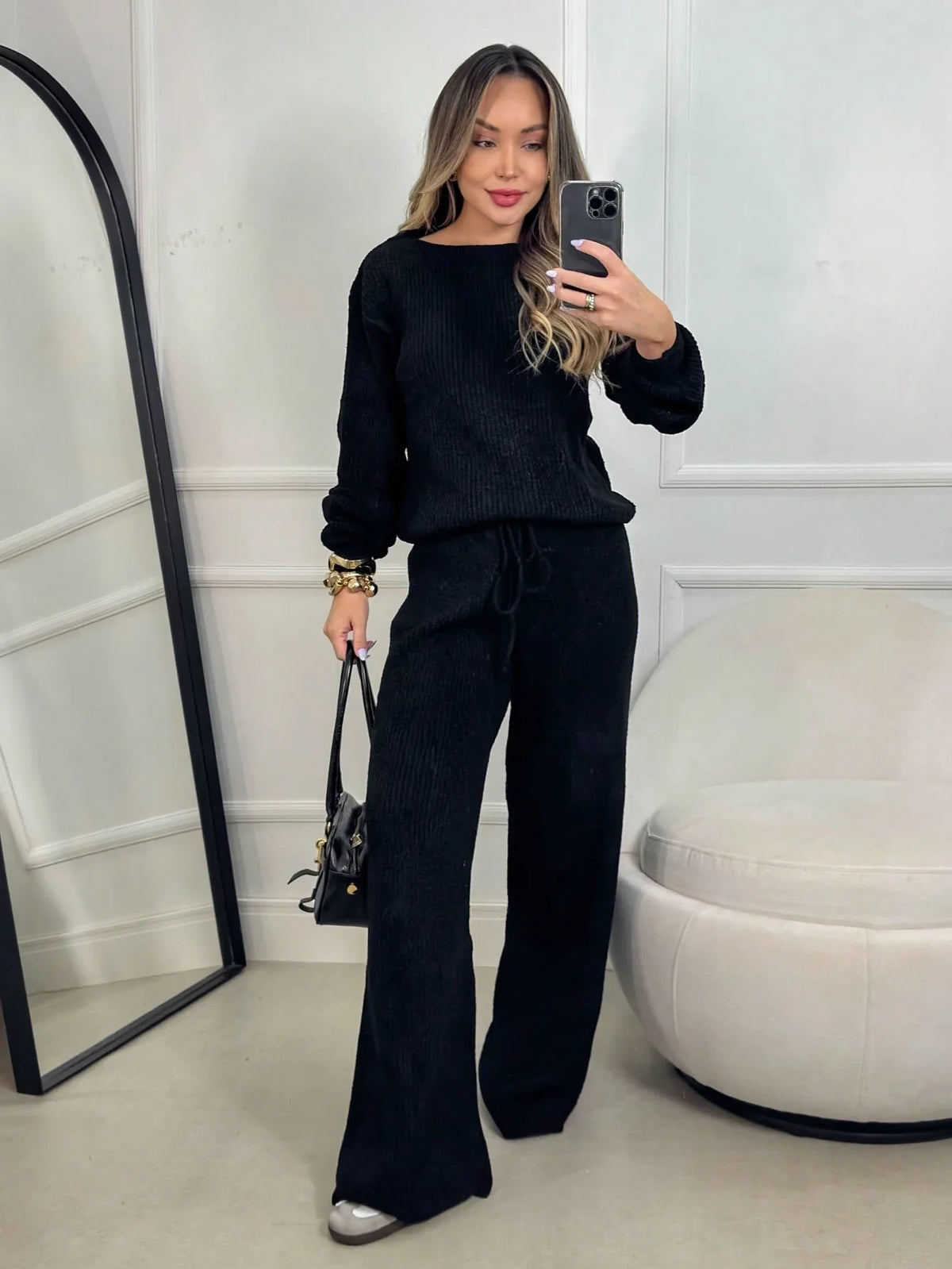Conjunto de Tricô Mousse Feminino Inverno