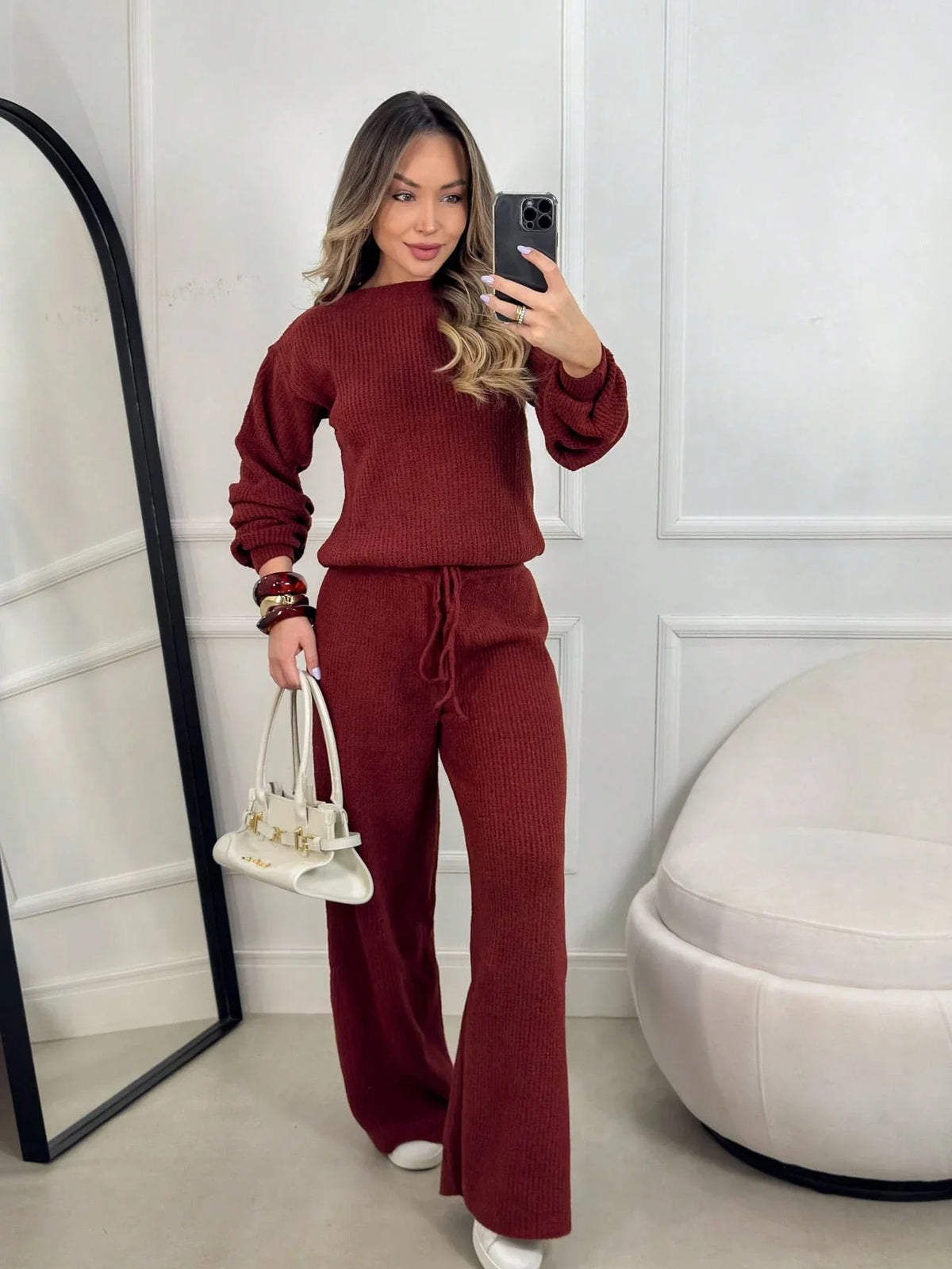 Conjunto de Tricô Mousse Feminino Inverno