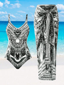 Maiô com saída de praia feminino e estampado Adriely