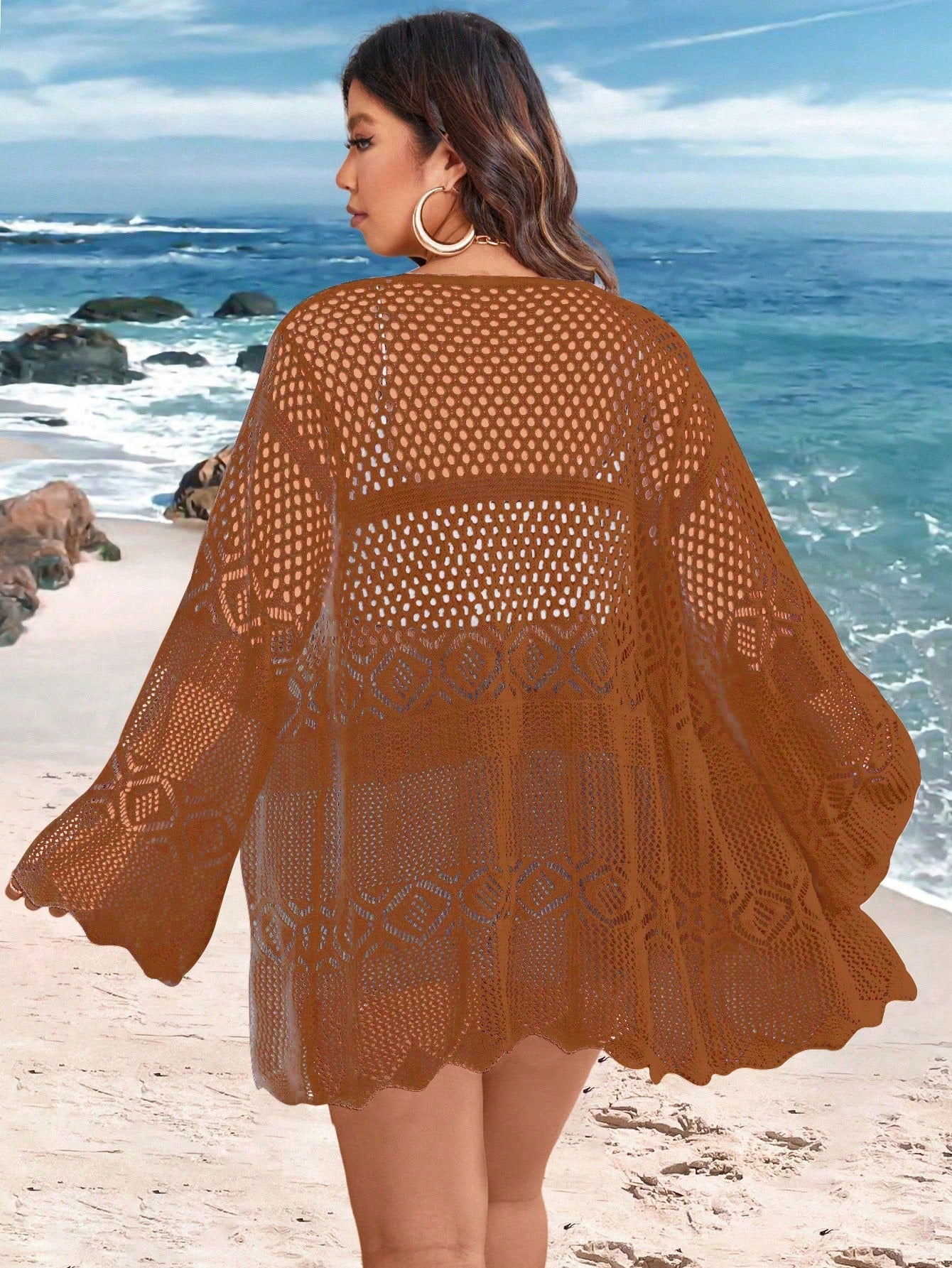 Cardigan Feminina de Praia Vazada com Amarração Frontal - Liana