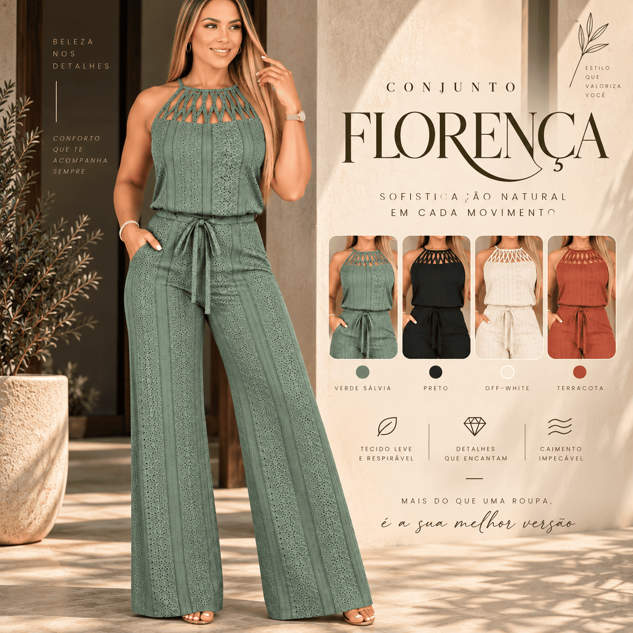 Conjunto Florença – Blusa Halter + Calça Pantalona