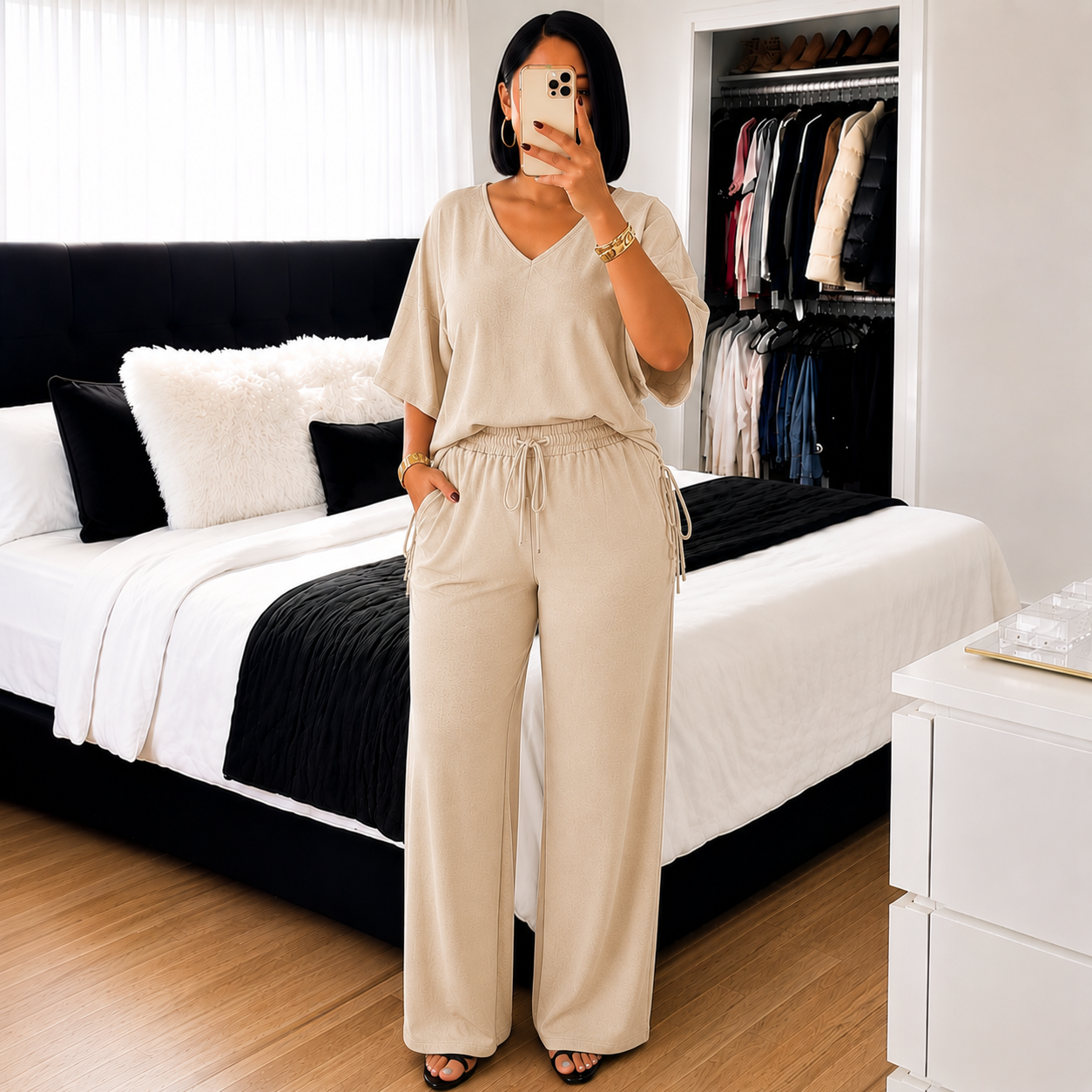 Conjunto Serena®  – Blusa Ajustável + Calça Pantalona.