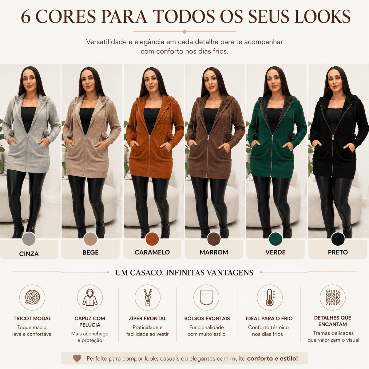 Casaco Marinna® – Conforto e Estilo para os Dias Frios + Brinde Exclusivo