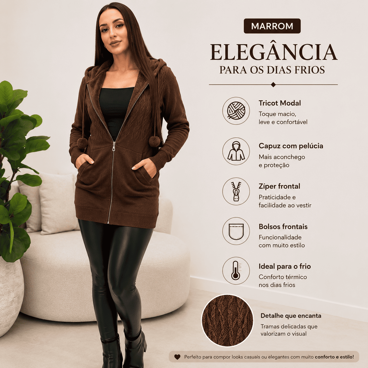 Casaco Marinna® – Conforto e Estilo para os Dias Frios + Brinde Exclusivo