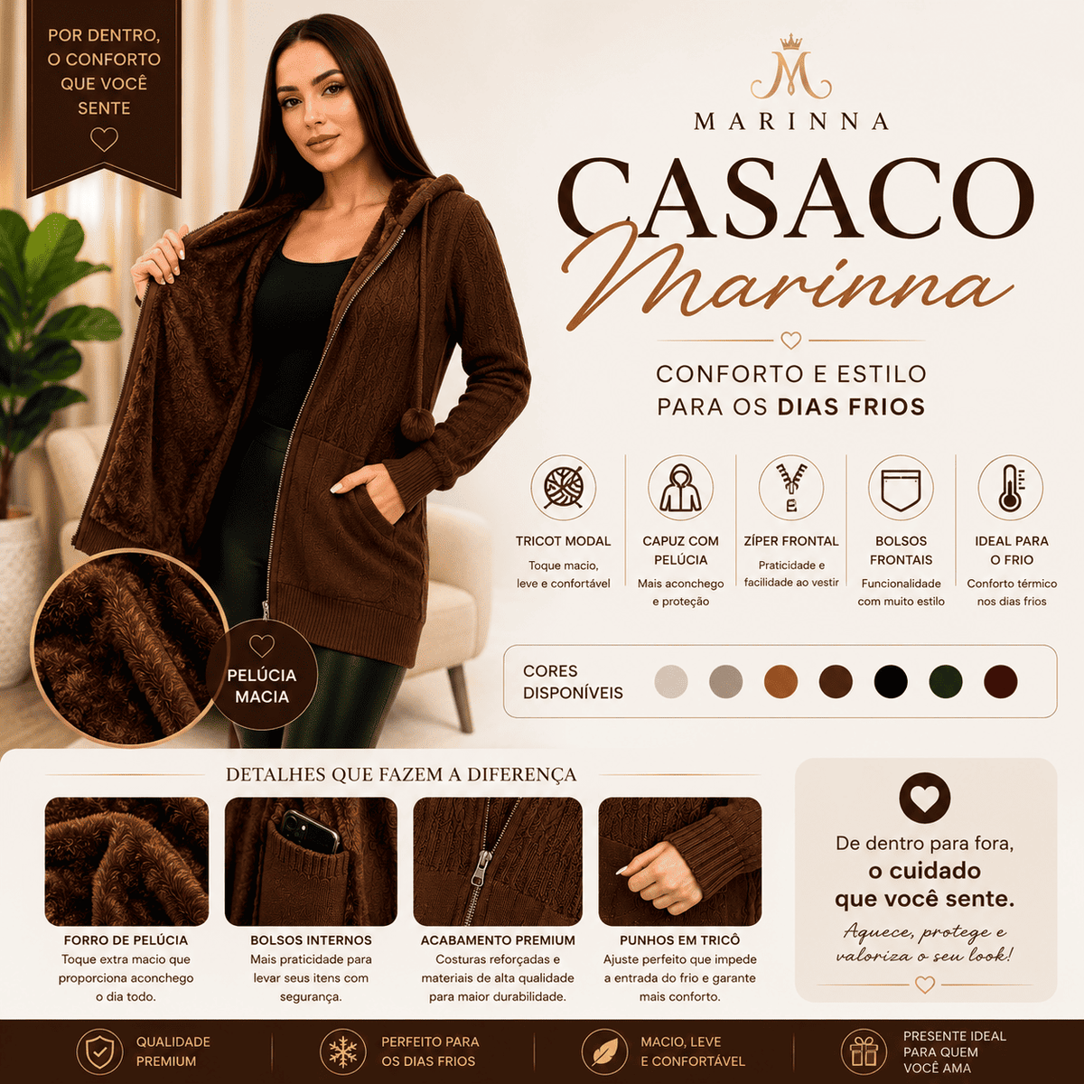 Casaco Marinna® – Conforto e Estilo para os Dias Frios + Brinde Exclusivo