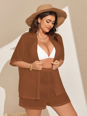 Conjunto de 2 Peças Feminino de Praia com Modelagem Solta e Shorts de Cobertura - Dália